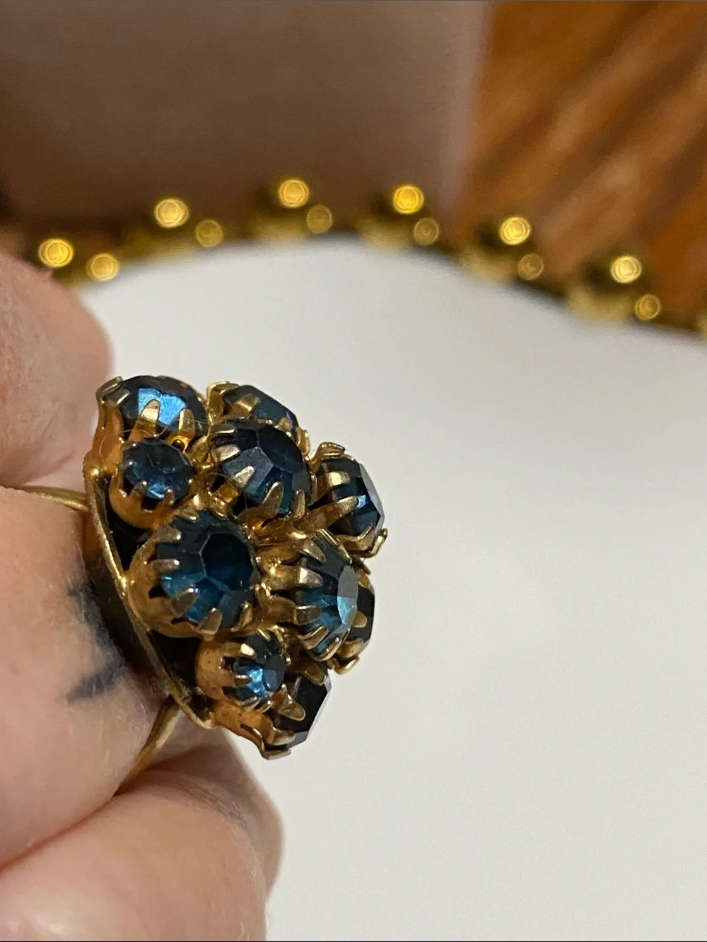 VTG Cluster Ring with Deep Blue Stones